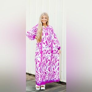 Beston Purple Mix Abstract Long Sleeve Maxi